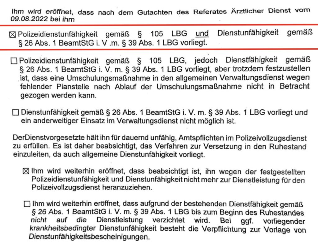 Amtsärztliches Gutachten Dienstunfähigkeit & Polizeidienstunfähigkeit