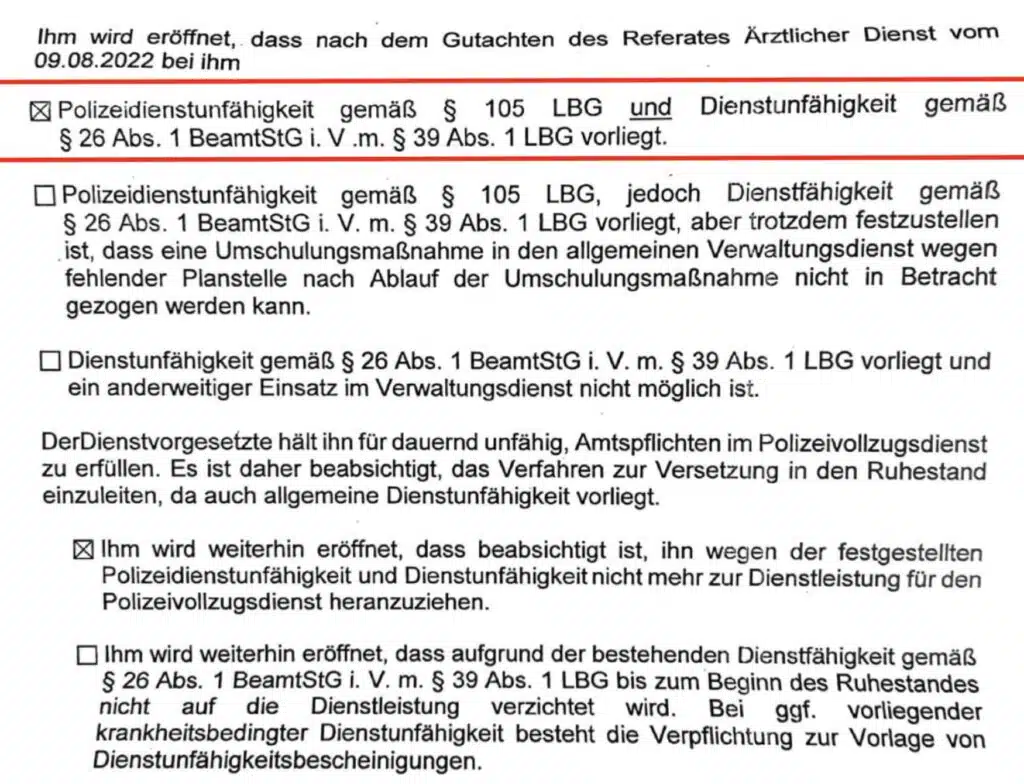 Amtsärztliches Gutachten Dienstunfähigkeit & Polizeidienstunfähigkeit